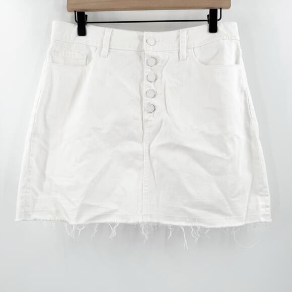Paige Denim Aideen Skirt SZ 30 White Jean Cotton Lyocell Distress Raw Hem Button - Picture 5 of 16